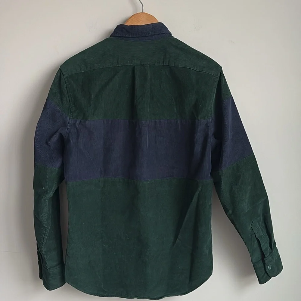 J.Crew Men's Midweight Corduroy Workshirt Green Blue Colorblock Size SMALL
